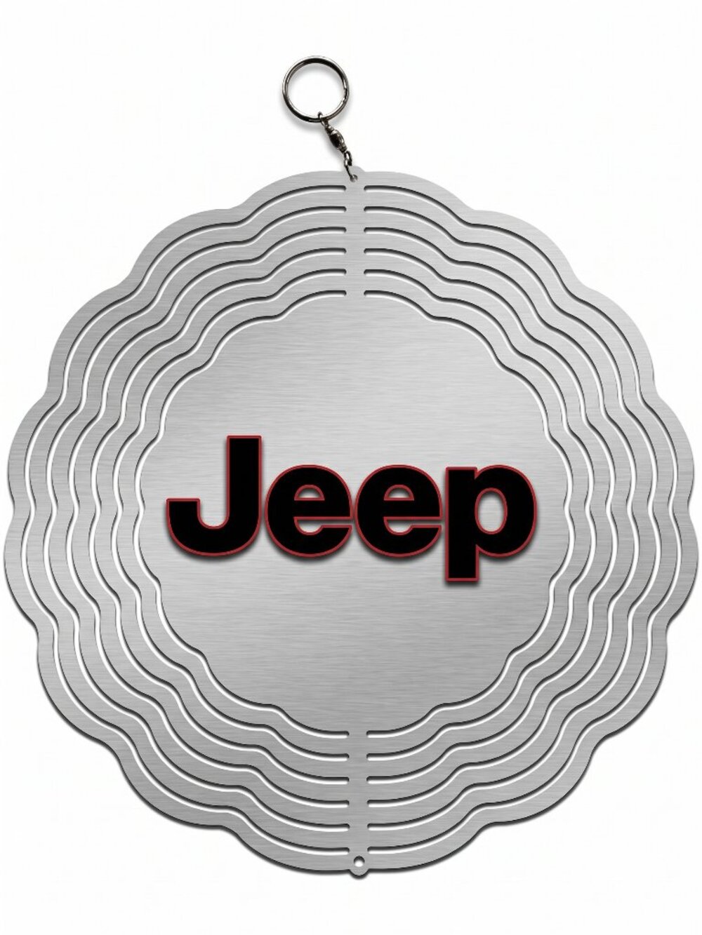 10" Jeep Black Logo Kinetic Wind Spinner - Chrome Metal Hanging Yard Decor